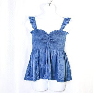 Clarisbelle Size XL gathered front elastic bust babydoll top blue
